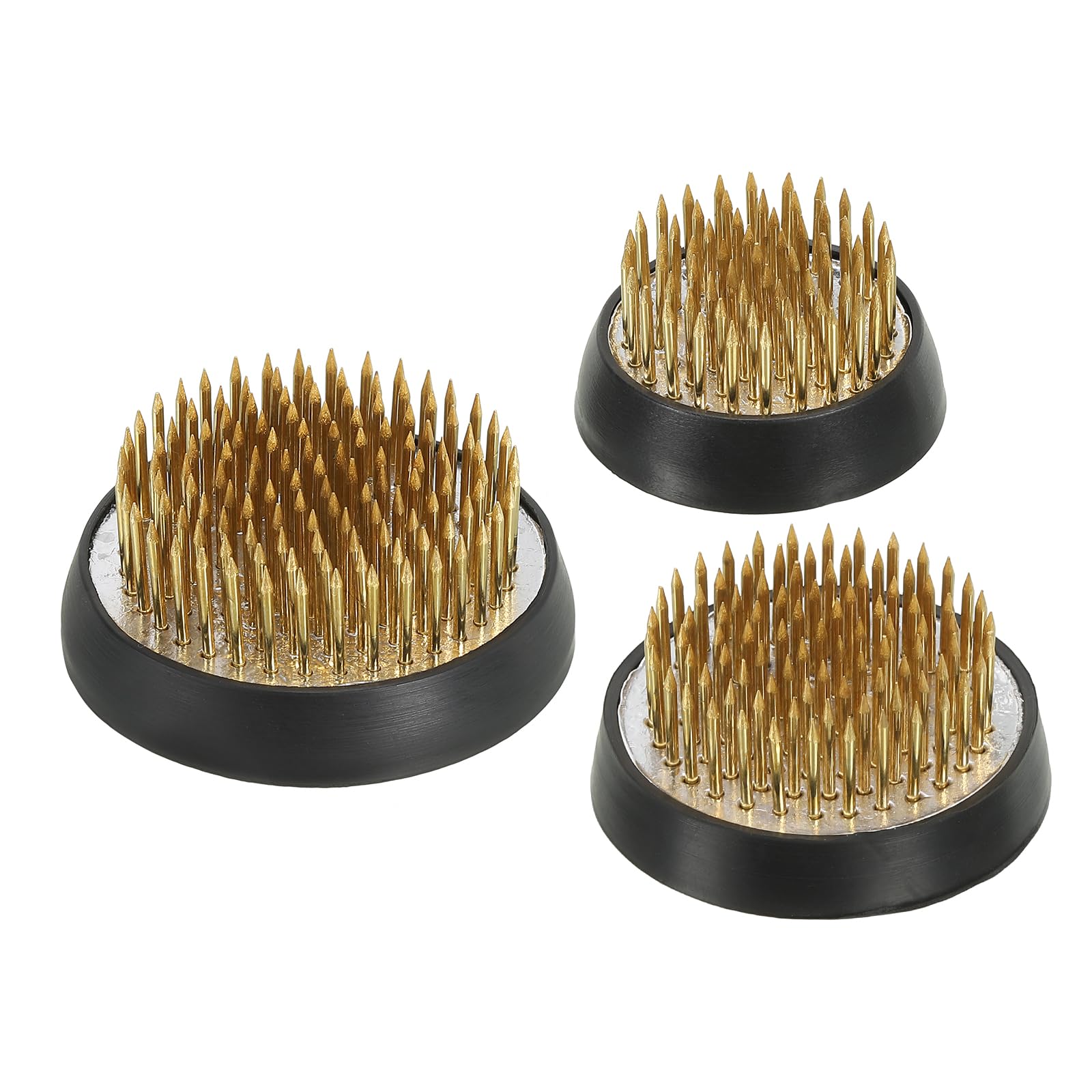 PATIKIL 1.6"/2" Flower Frogs Ikebana Kenzan, 3 Pcs Flower Arranger Tool Brass Floral Frog Pin Holder for Vase Flower Arrangement, Gold Tone