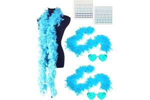JIANGLAI Turkey Feather Boas 6.6ft with Sunglasses and Face Gems 6PCS for DIY Craft Dancing Wedding Party Halloween Costume Decoration