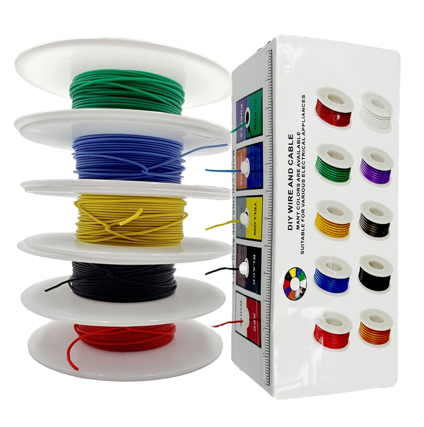 BlueMW 20 AWG 0.5 mm² Solid Core Electrical Wire 5 Colors 16.4 Feet（5 Meter）Each Tinned Copper 20 Gauge Hook up Wire Kit for DIY