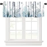 SHElifestyle Nautical Coastal Kitchen Window Valance Curtains, Vintage Nautical Beach Starfish Seashell Blue Summer Ocean Window Treatment Valances for Bedroom Living Room Café Décor 54x18inch