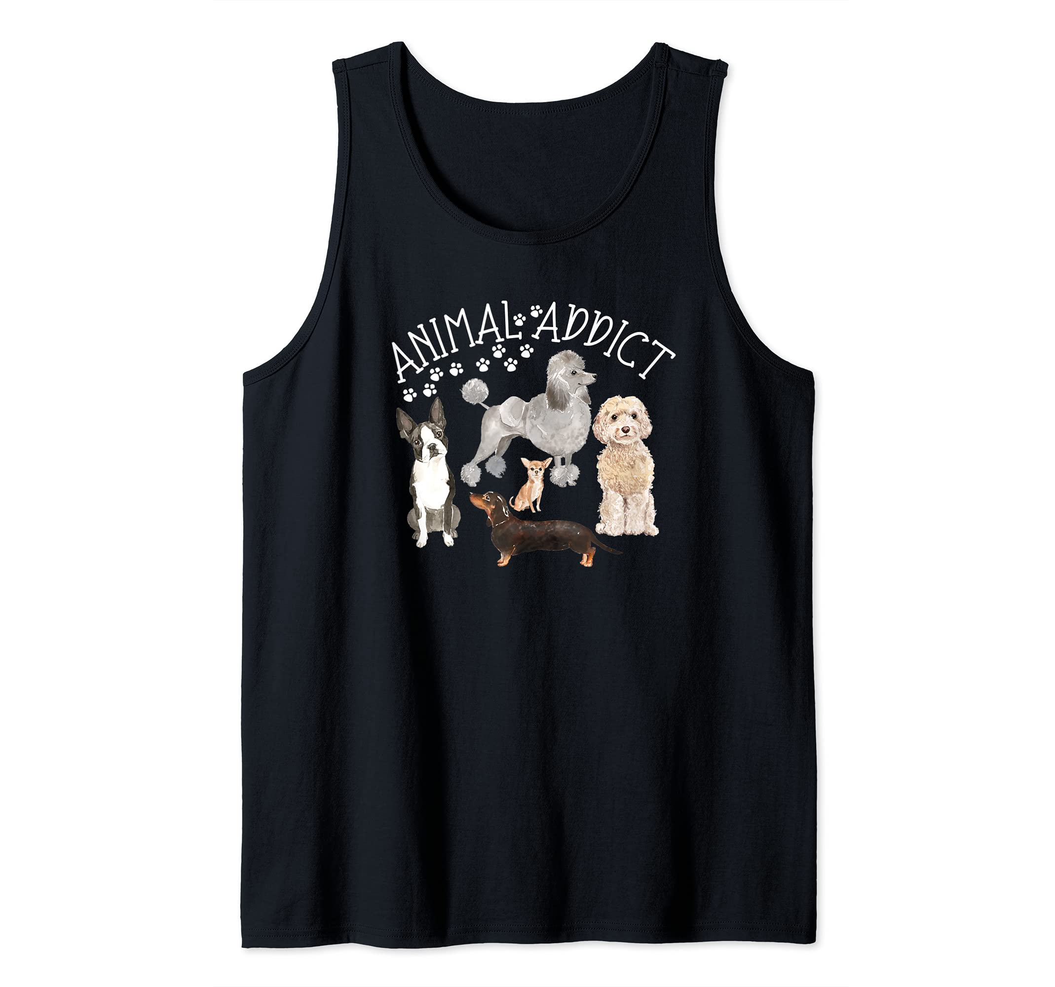 Animal Addict Dogs Cats Paws Prints Poddle Weiner Dog Tank Top