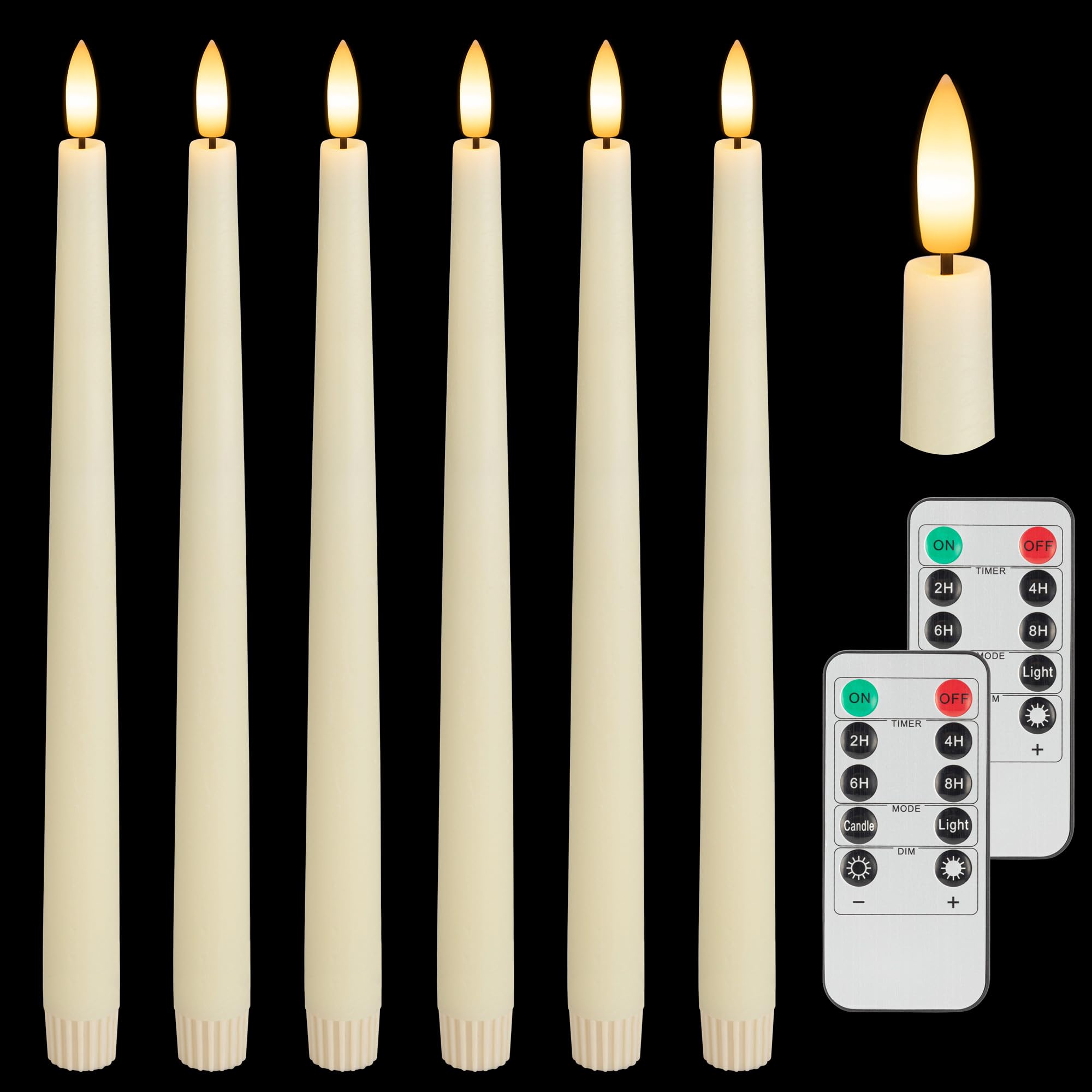 Photo 1 of AFINETH Flameless Taper Candles with 3D Wick, 11.4" Real Wax LED Candles with Remote and Timer, 6 Pack Flickering Candlesticks Battery Operated (Ivory)