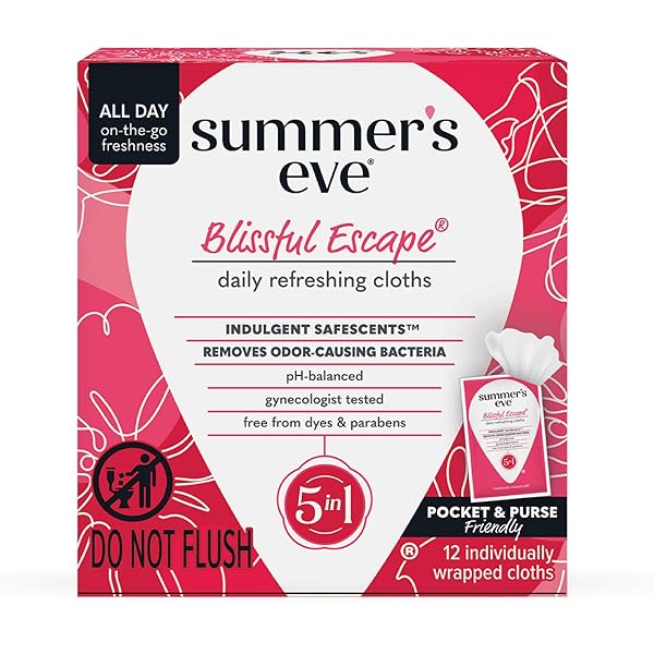 SUMMER’S EVE BLISSFUL ESCAPE DAILY REFRESHING FEMININE WIPES, REMOVES ODOR, PH BALANCED, 12 COUNT, 1 PACK