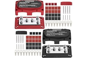 AMOMD 2pcs 450A Bus bar Box 6xM8(5/16) Studs Nickel Plated Copper Power Distribution Block Battery Junction Block Buss Bar wi