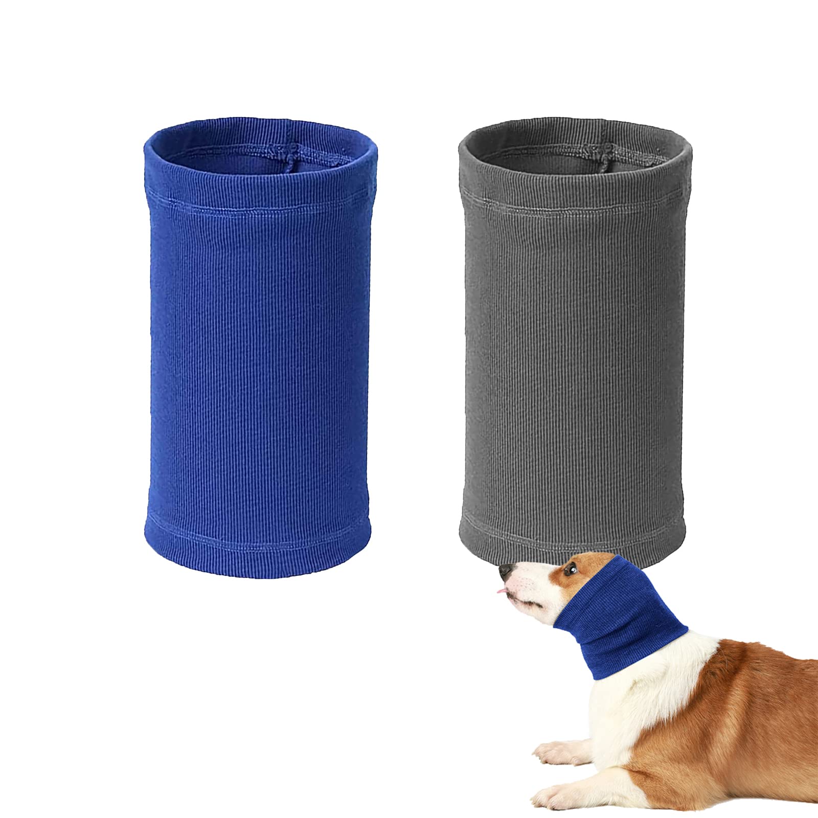 Dog Snood for Dog Neck and Ears Warmer, 2 Pcs Dog Ear Muffs Noise Protection Pet Cats Dog Ear Covers Ear Protector Dog Hoodie for Anxiety Fireworks Bathing Grooming (Blue+Grey) (Medium)
