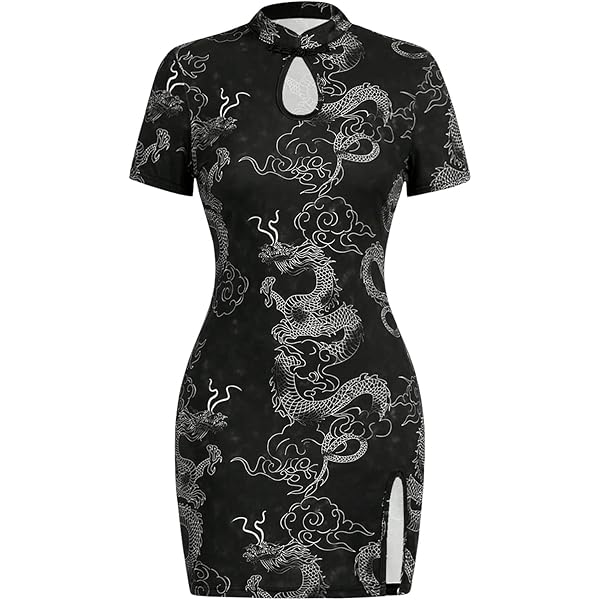 Amazon.com: Floerns Women's Cheongsam Chinese Traditional Dragon Print  Qipao Bodycon Mini Dress Black and Blue Small : Clothing, Shoes & Jewelry
