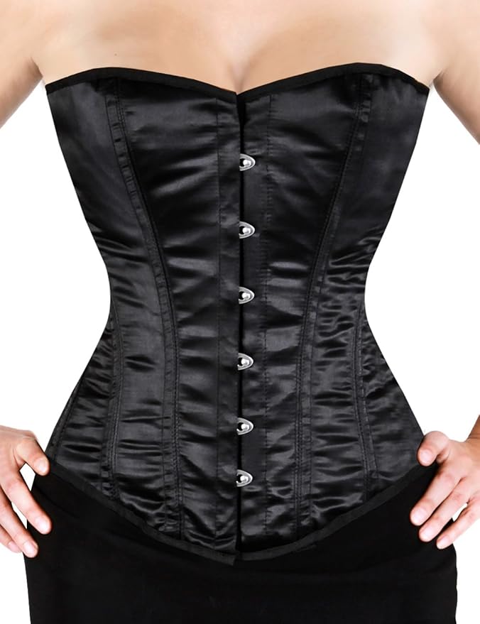 AB Korsett Manufaktur Damen Vollbrustkorsett Korsett Schwarz Corsage Satin Schnürkorsett zur Taillenreduktion Mieder, Body Sh