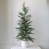 CG Hunter Holiday Collection, Set-of-1 Faux Evergreen Cedar Trees, Premium Artificial Indoor Cedar Tree Stands 36" Tall in Creme Pot–Perfect Christmas Decoration