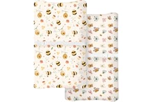 WOODIVILLE Changing Pad Cover for Baby Boys Girls 2 Pack, Fits Standard 32”×16” Changing Table Pads, Silky Breathable Stretch Knit, Machine Washable (Bee Happy)