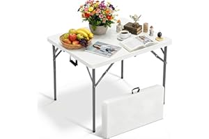 Bigacc 34" Folding Card Table, Heavy Duty Plastic Square Table - Portable & Handle & Lock ，for Camping, BBQ, Party