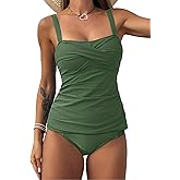 ZAFUL Tankini Swimsuits for Women Tummy Control High Waisted Twist Front Ruched Two Piece Bathing Suit