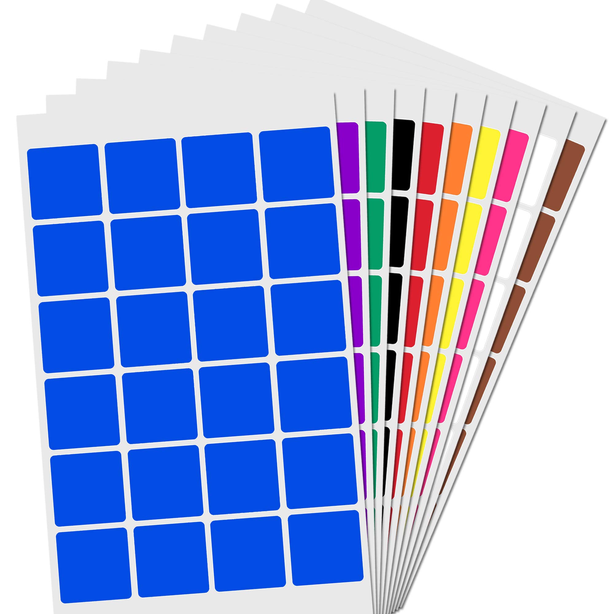 1200 Pack - 25mm Square Coloured Labels Stickers, 10 Colours
