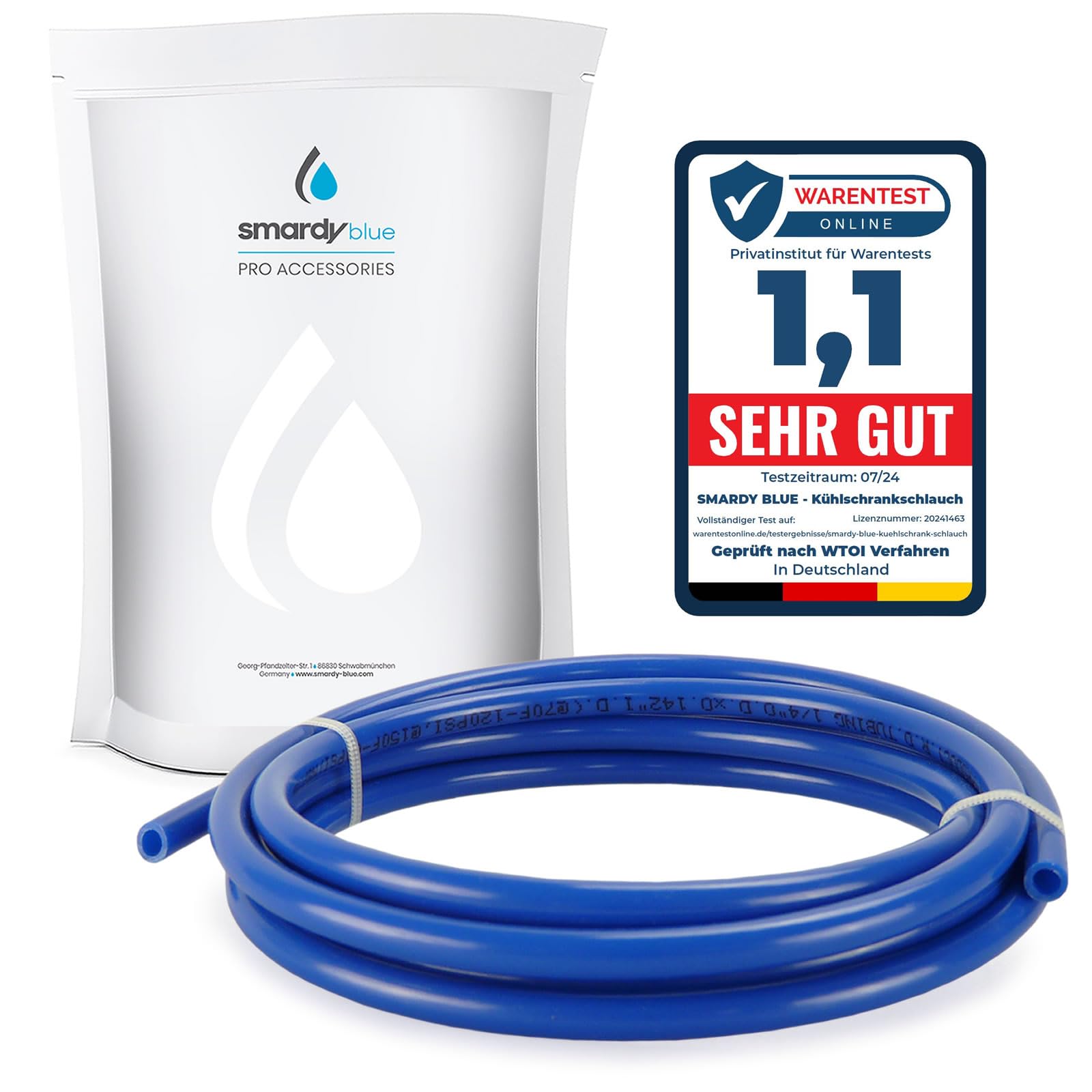 smardy 3 Meter Hose 6,35mm (1/4") Blue Water Hose for Side by Side Refrigerator Water Filter Reverse Osmosis System Ro Hose Aquarium Filter Assembly