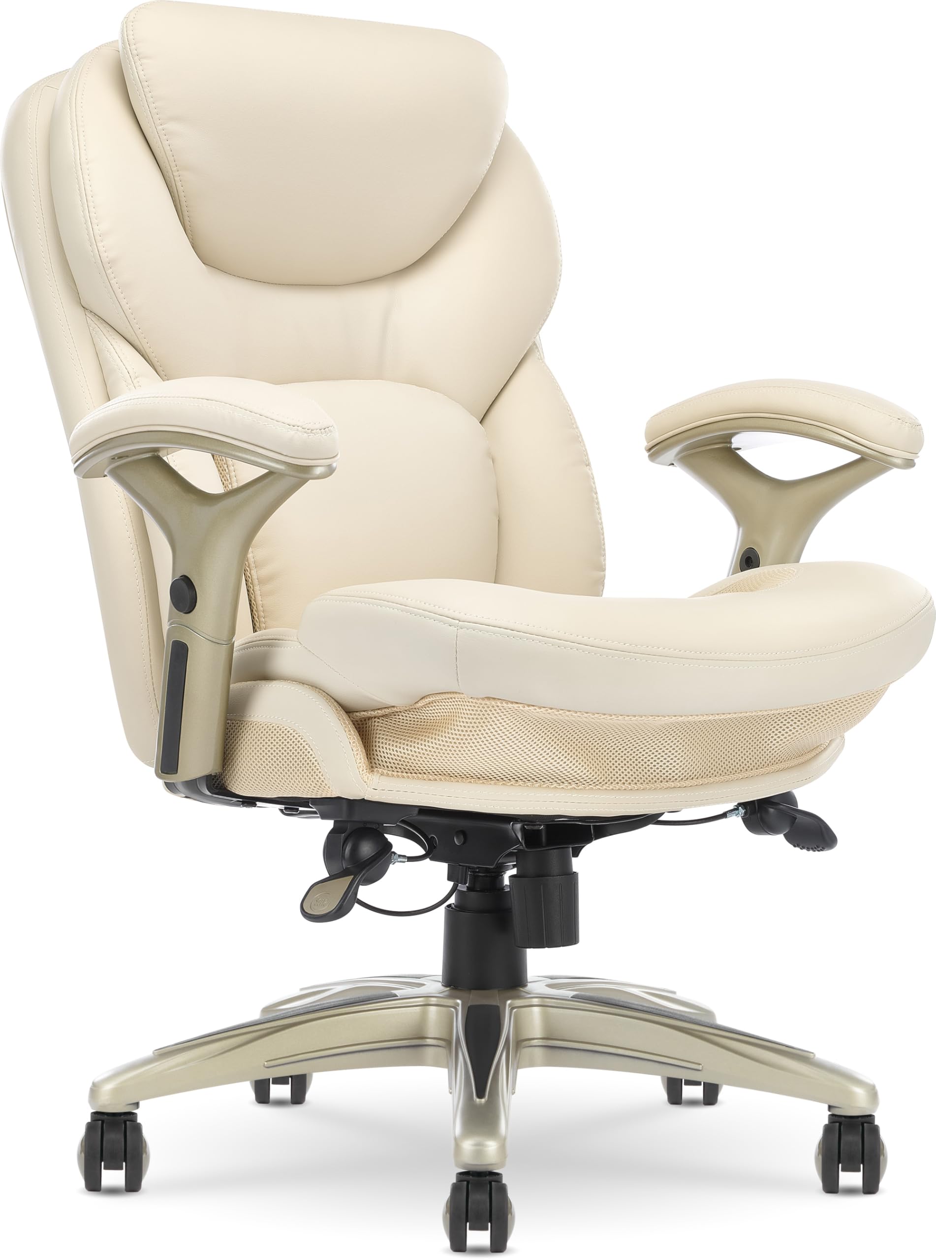 Photo 1 of Serta Ergonomic Executive Office Chair Motion Technology Adjustable Mid Back Design with Lumbar Support, Ivory Bonded Leather