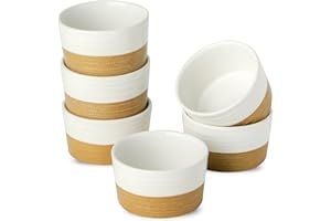 Tikooere Ramekins 6 OZ for Creme Brulee Oven Safe,Ceramic Souffle Cups Set of 6,Small Dipping Sauce Cups for Charcuterie,Dessert,Dipping Sauce,Custard and Pudding,Microwave & Oven Safe,Patchwork White