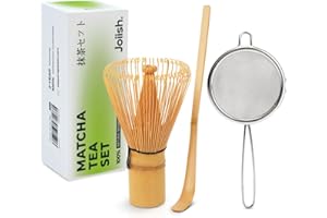 Joiish Traditional Matcha Starter Set, Bamboo Whisk (Chasen), Scoop (Chashaku), Stainless Steel Sifter, Basic Matcha Tea Making Kit