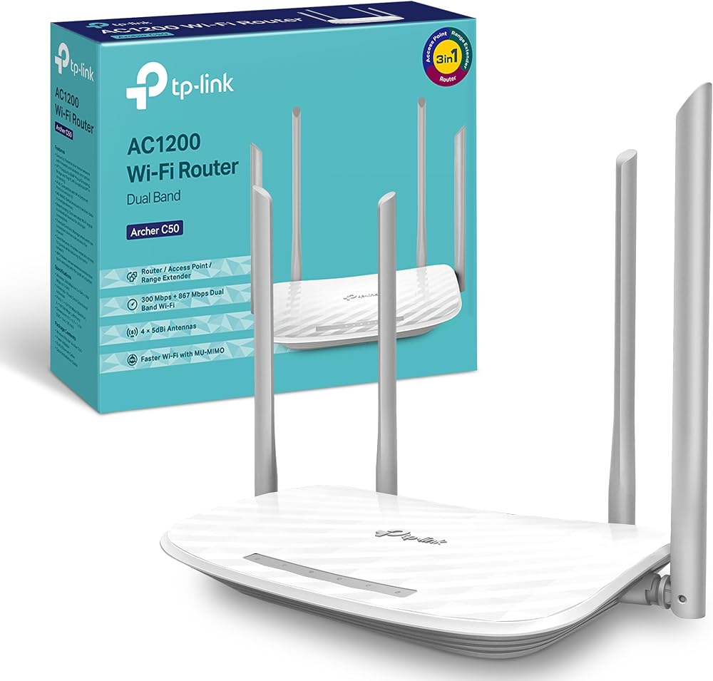 TP-Link Archer C50 AC1200 Dual Band Router 867Mbps 300Mbps 4xLAN