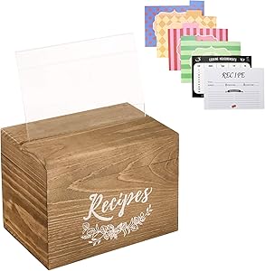 Vintage Wood Recipe Box, Farmhouse Wooden Recipe Organizer Box Ideal Gift for Mother's Day and Women's Day, Recipe Cards Holder with 80 Double Sided Recipe Cards 4x6 and 8 Dividers