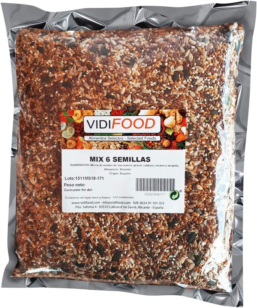 Seeds Mix - 1kg - Mixture of The Healthiest Seeds - Delicious Flax Seeds, Sunflower Seeds, Sesame Seeds, Pumpkin Seeds and Poppy Seeds Mix - Raw for Snacks and Cooking