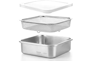 Stainless Steel Colander, Kitchen Gadget Food Strainer Basket with Lid, Washing and Draining Tools, Square Food Box, Refriger