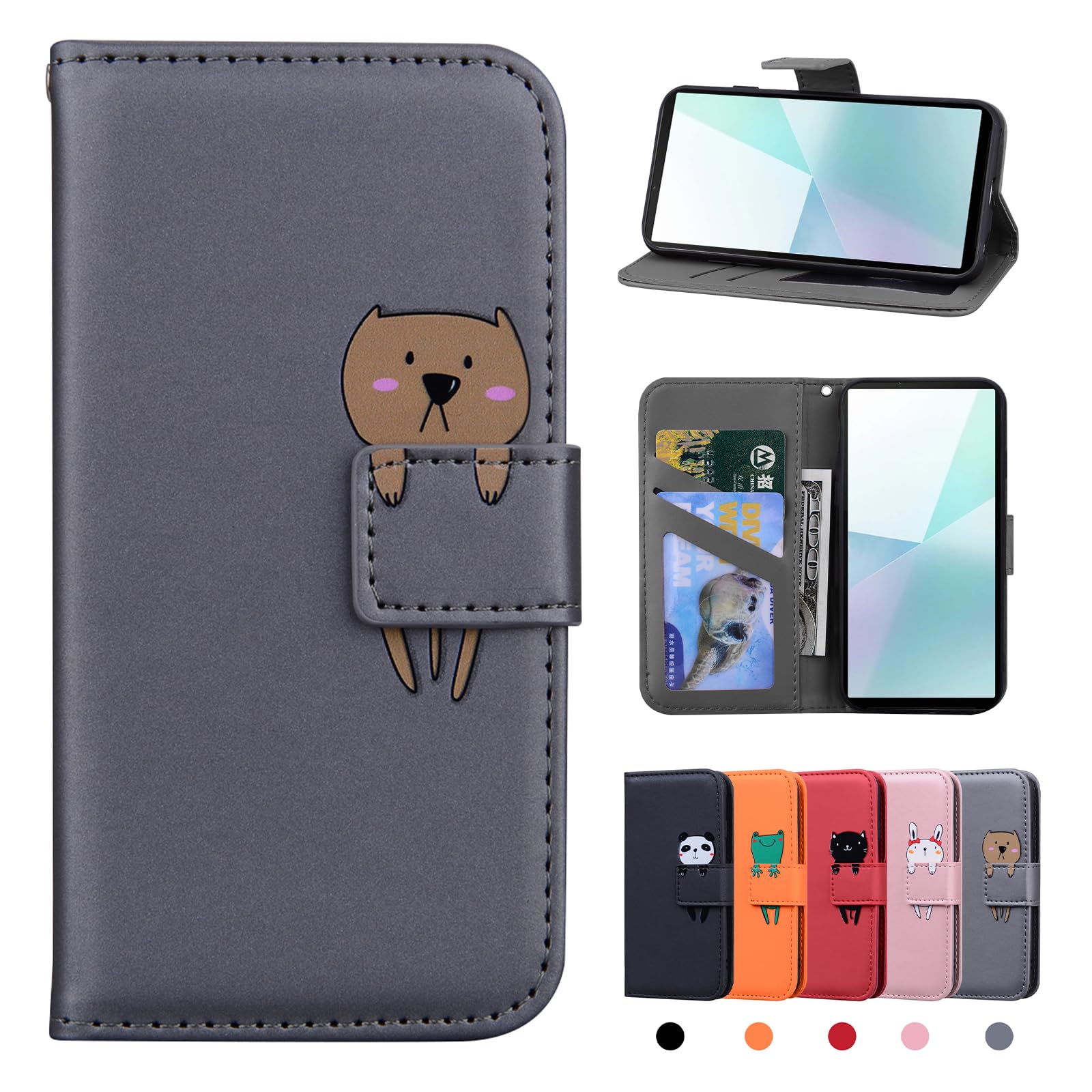 Rostsant Sony Xperia 10 VI Case Cover Skin Feel PU Leather Case Xperia 10 VI Magnetic Closure Protective Wallet Flip Cover Stand Protective Case for Sony Xperia 10 VI Gray Bear