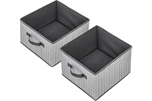 EITMOW Storage Baskets, 11-Inch Woven Fabric Bins, Storage Cubes with Reinforced Handles, Organizer Bins for Closet Shelves, Foldable, for Toys, Clothes, Natural Beige (2PCS/Grey-11*11*7.8inch)