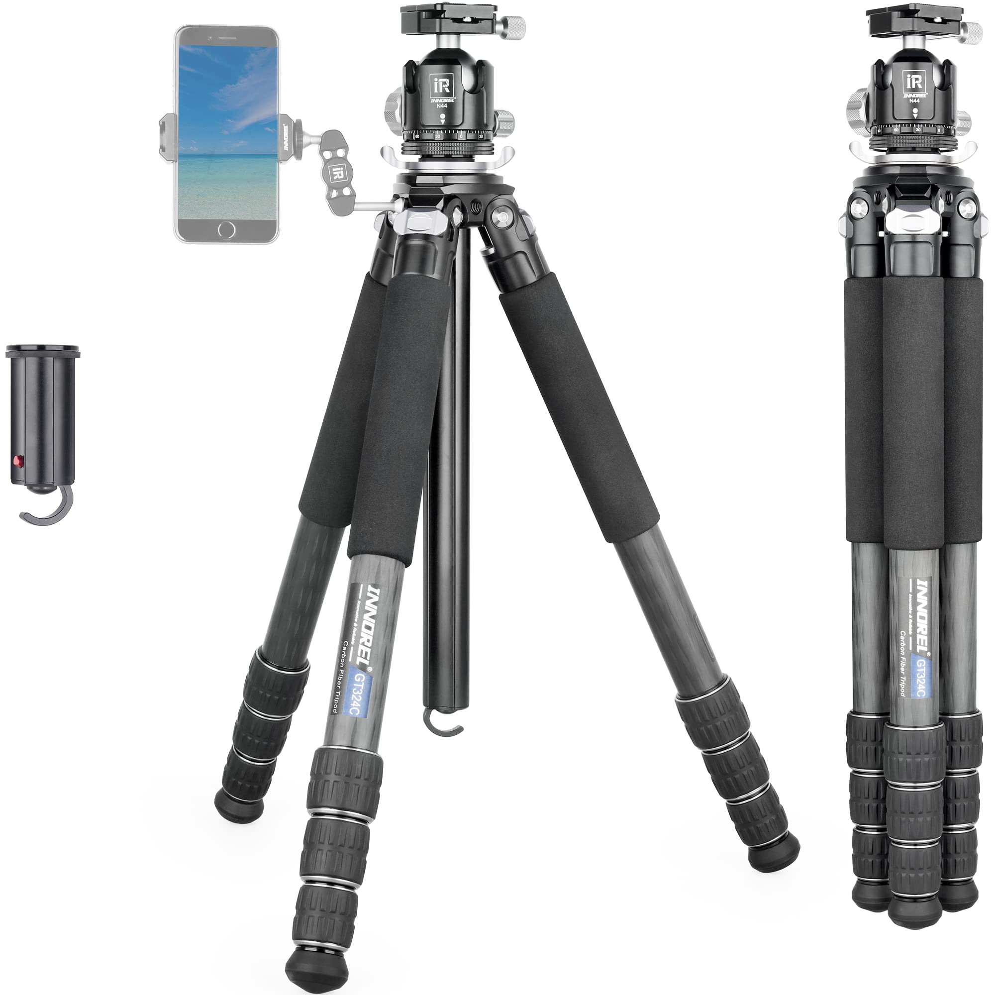 Carbon Fiber Camera Tripod-INNOREL GT324C Professional Compact Shooting Tripod for Heavy Duty Stand with Low Gravity Center Ball Head Special-Shaped Center Column