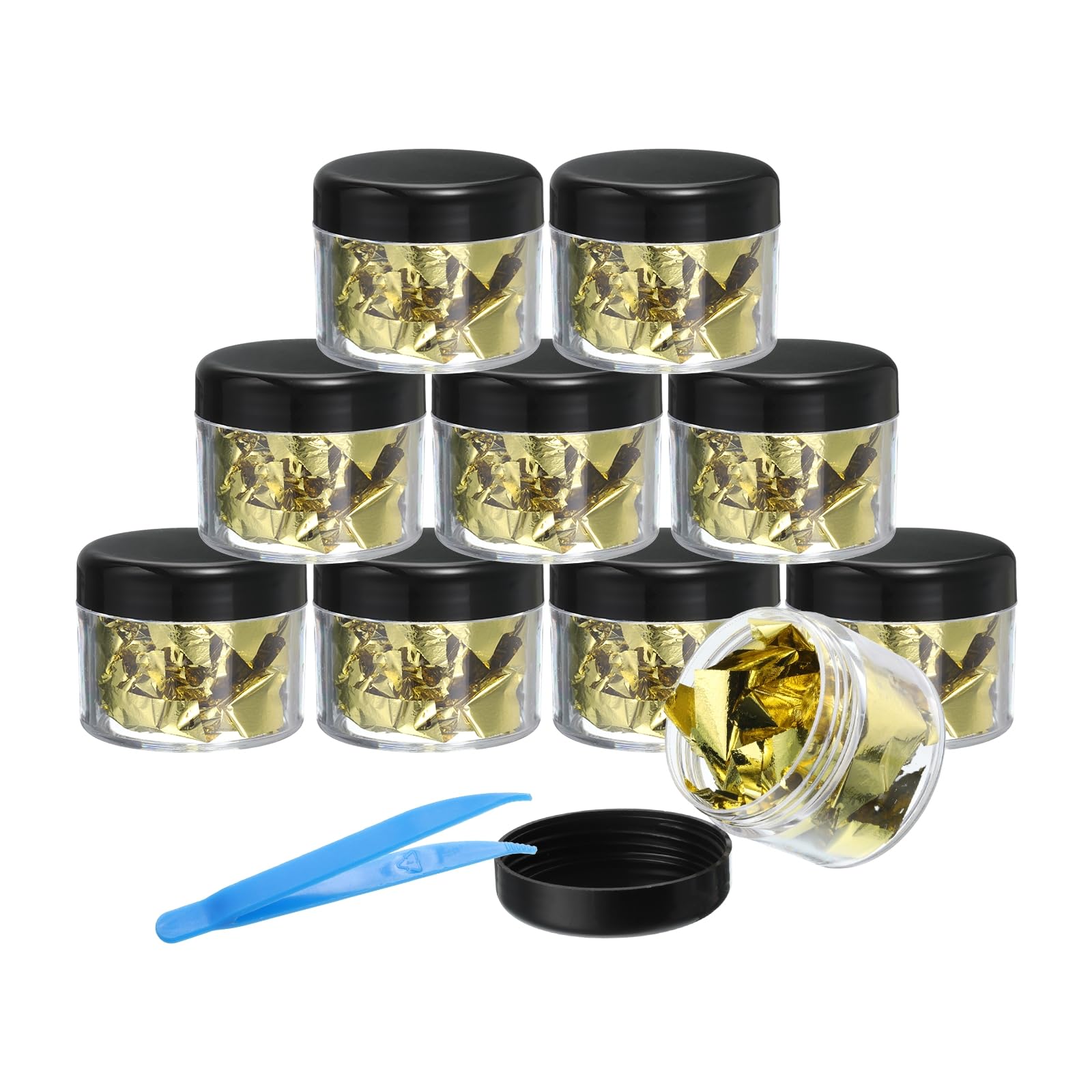 PATIKIL Gold Foil Flakes for Resin, 10Bottles/10Gram Gold Leaf Flakes Metallic Gold Foil Flakes with Tweezers for Nail Design Craft Painting Jewelry Making, Yellow