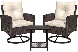 RICHRYCE 3-Piece Patio Furniture Set, Outdoor Swivel Rocker Patio Chairs Furniture Set of 2 with Matching Side Table & Washable Cushions for Porch, Balcony, Deck, Garden, Backyard - Beige