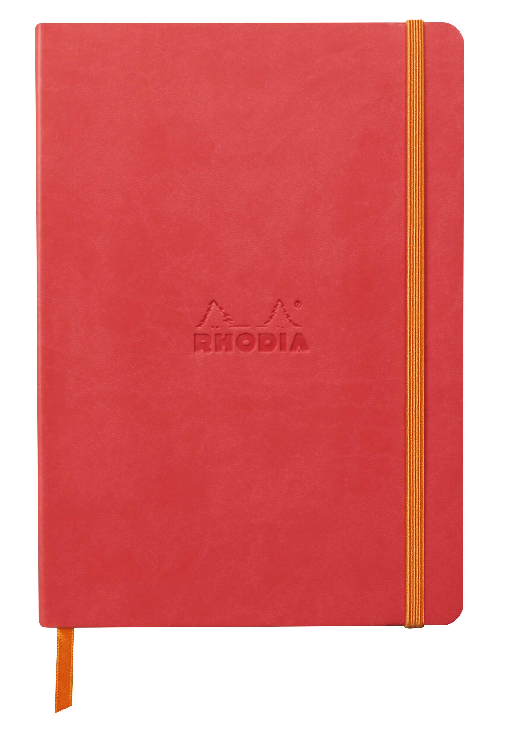 RHODIA 117380C - Coral Soft Notebook - A5 - Lined - 160 pages - Clairefontaine Ivory Paper 90 g/m - Bookmark, Elastic Closure - Faux Leather Cover - Rhodiarama Collection