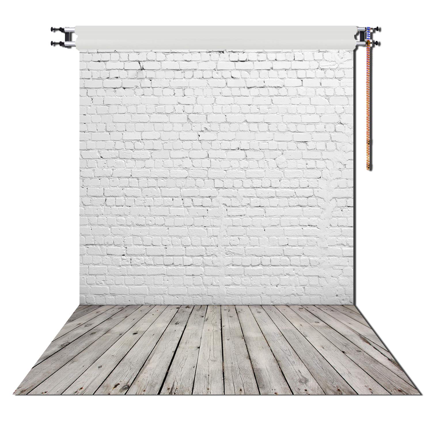 HUAYI 150x220cm White Brick Wall With Gray Wooden Floor Photography Backdrop Vinyl Photo Background D-2504