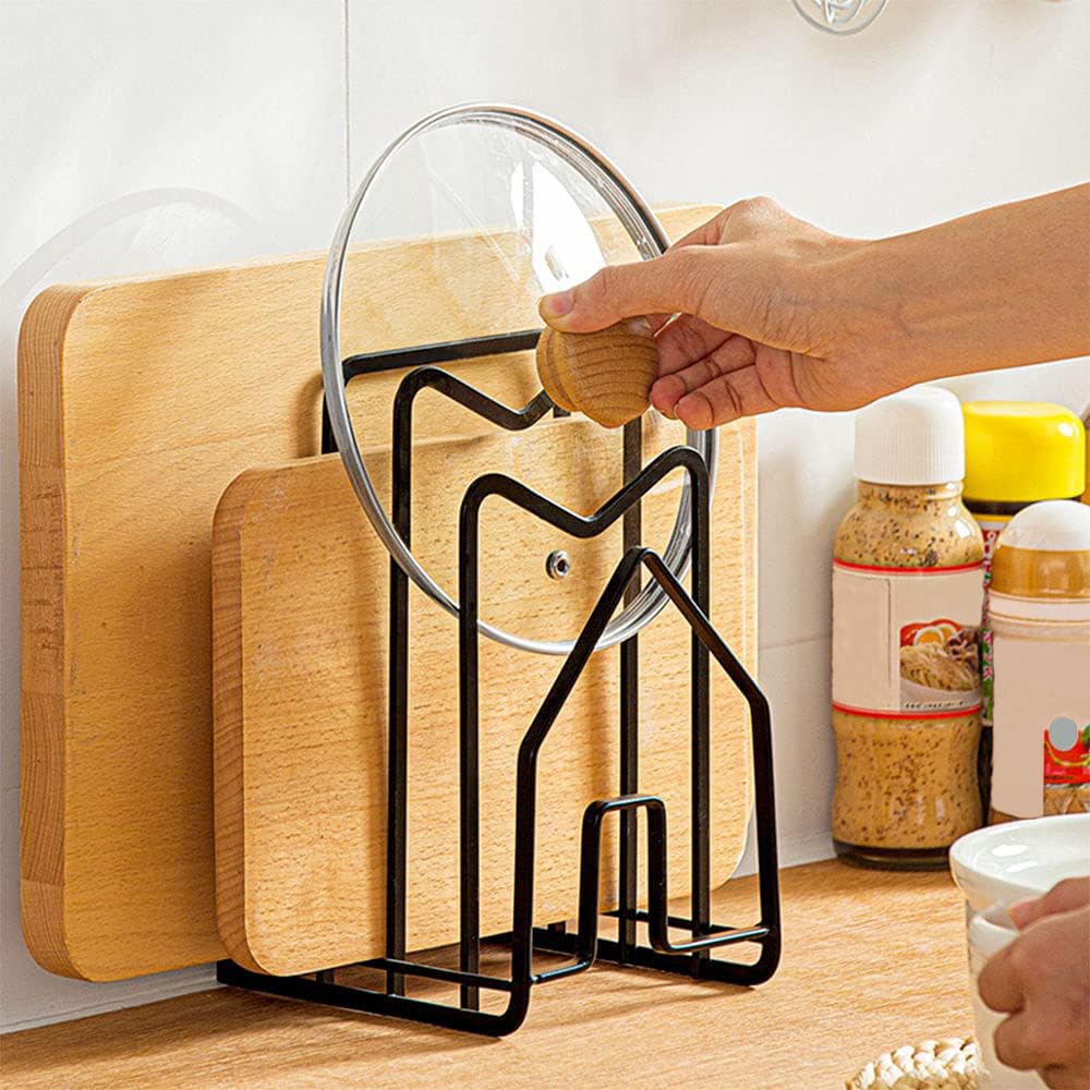 LINFIDITE Chopping Board Holder Rack Cutting Board Rack Pot LidKitchen Cookware Storage Freestanding Stand Countertop organiser Holder for Pans Lids,Chopping Board,12.5x14.5x21.5cm Black