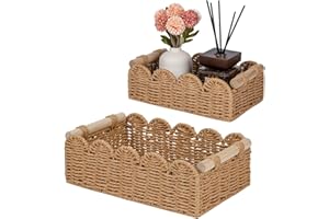 Onilife Paper Rope Scalloped Edge Toilet Paper Storage Basket, Bedroom Living Room Bathroom Decor Wicker Baskets for Over Toi