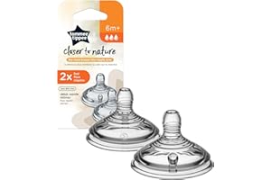 Tommee Tippee Closer to Nature Baby Bottle Nipples, Breast-like, Anti-Colic Valve, Soft Silicone, Fast Flow, 6m+, 2 Count