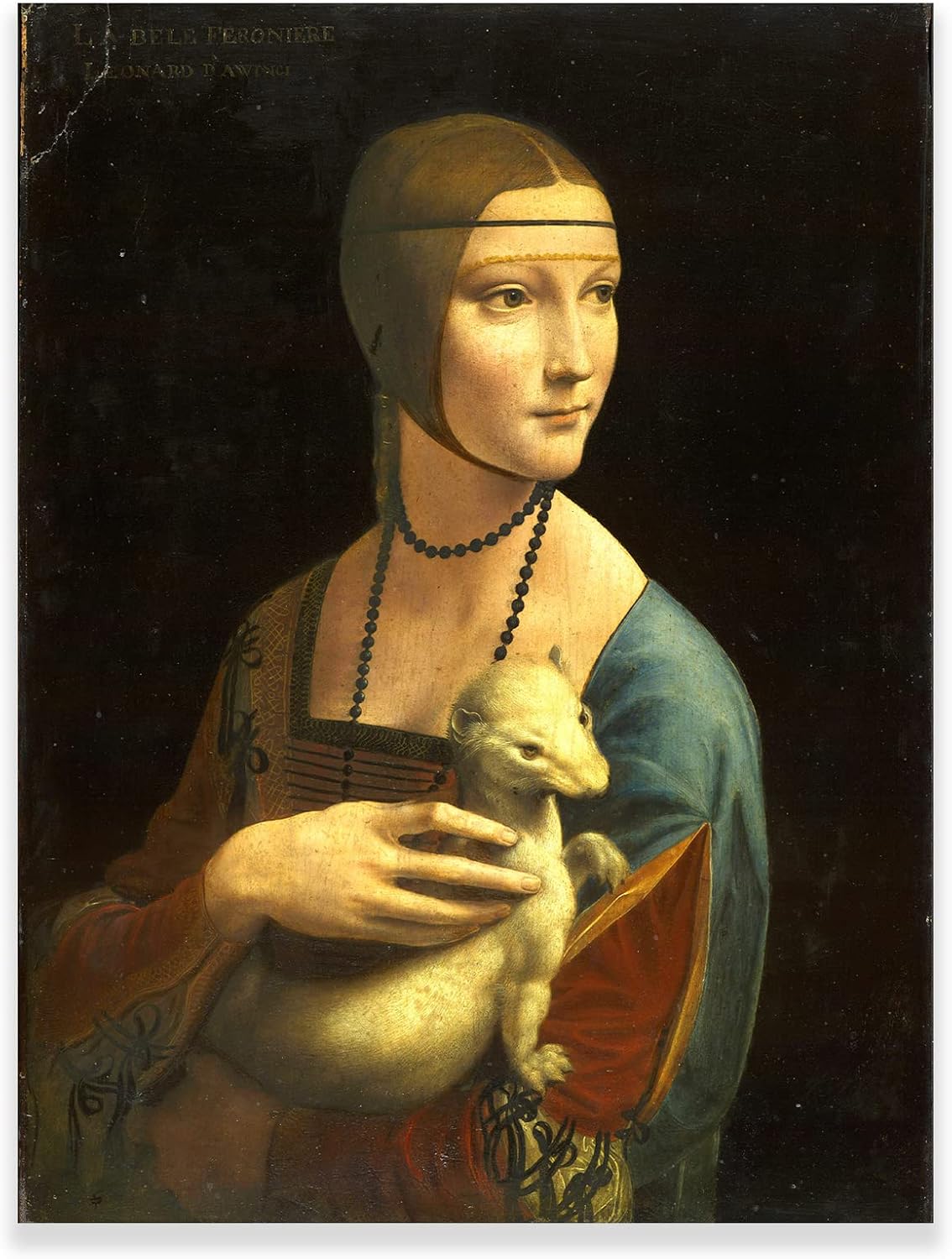 Paintings - Lady with an Ermine by Da Vinci - Leonardo da Vinci Classic Oil Painting Reproduction - Unframed Historic Cultural Illustrations Realism Traditional Scenic Expressive for Living Room, Bedroom, Office 24x32in/60x80cm