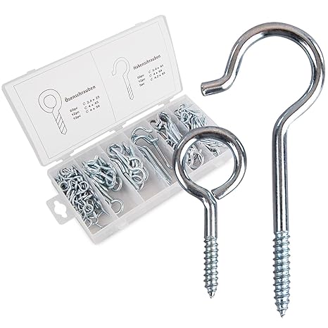 Hakenschrauben und Ösenschrauben, 151 teilig im Set, viele verschiedene Größen
