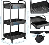DUOJIN 3 Tier Rolling Utility Cart with Lockable Wheels & Mesh Baskets view 3
