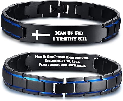 Amazon Com Mprainbow Man Of God 1 Timothy 6 11 Stainless Steel Cross Bracelet Christian Religous Gifts For Men Boy Inspirational Bracelet Bible Verse Jewelry Adjustable Link Id Bracelet Jewelry