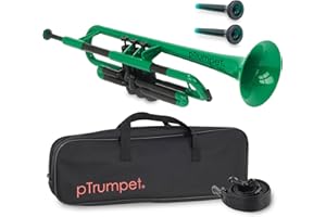 pTrumpet Bb Plastic Trumpet - Durable pInstruments Design with Ergonomic Grip - Includes 3C & 5C Mouthpieces and Carrying Bag - Authentic Sound for Students & Beginners - ABS Build - Green