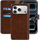 MONASAY Wallet Case for iPhone 17 pro 6.3 inch,Magnetic Flip Cover with Card Holder Slots and Kickstand RFID Blocking Shockproof PU Leather Folio Compatible with iPhone 17 pro Phone Case, Brown
