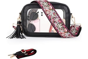 Viva Terry Clear Bag for Stadium Events Approved, Small Clear Crossbody Purse with 2 Adjustable Straps for Makeup Toiletry(Black)