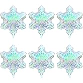 6Pcs Clear Iridescent Snowflake Balloons, Snow Foil Mylar Balloons Winter Wonderland Decorations, Frozen Balloon for Ice Snow Themed New Year Birthday Party Decorations