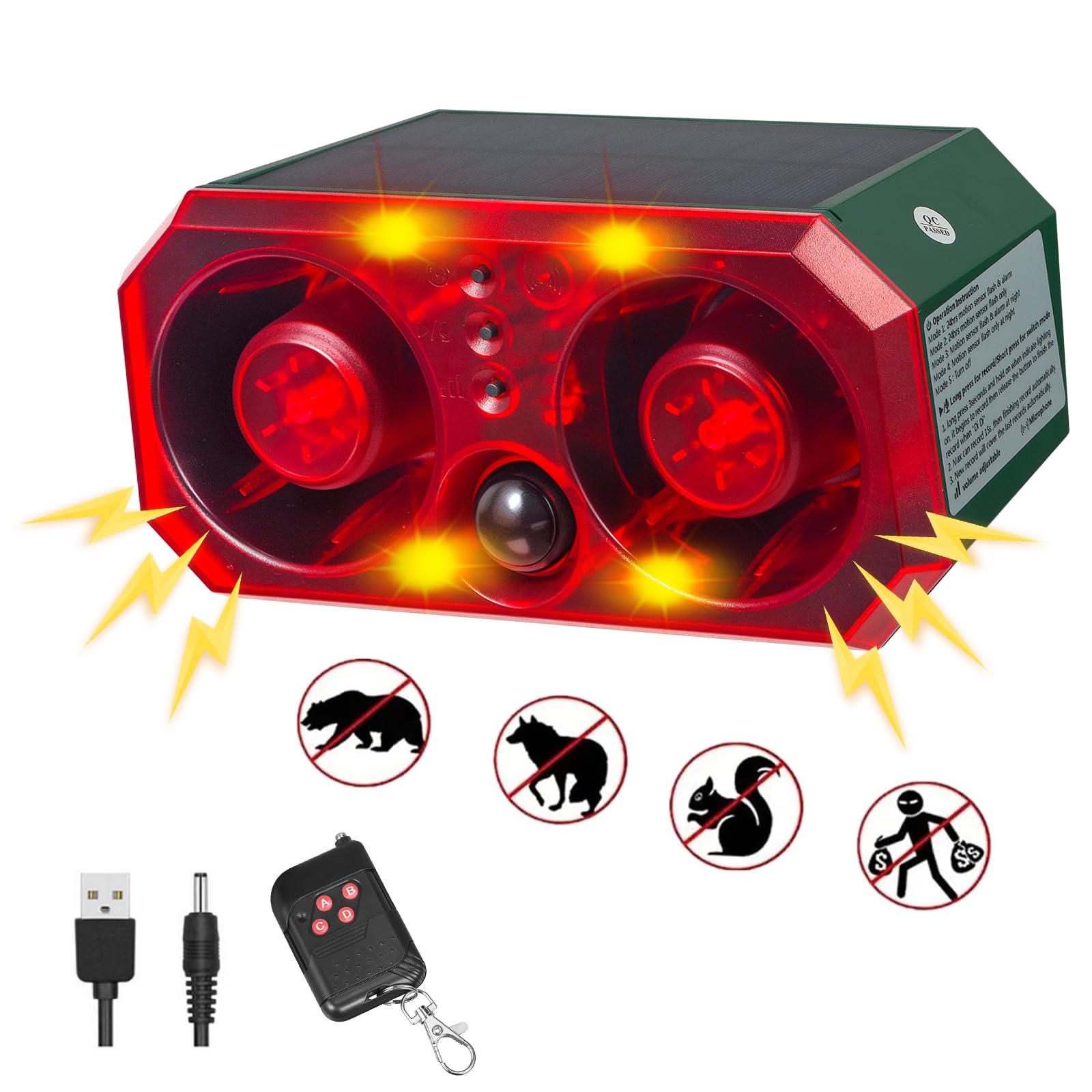 Photo 1 of Solar Outdoor Cat Deterrent for Yard - Customizable Recording, Adjustable Volume, Multiple Modes, Ultrasonic Cat Deterrent for Farm, Pond, and Orchard Security with USB Charging and Remote Control