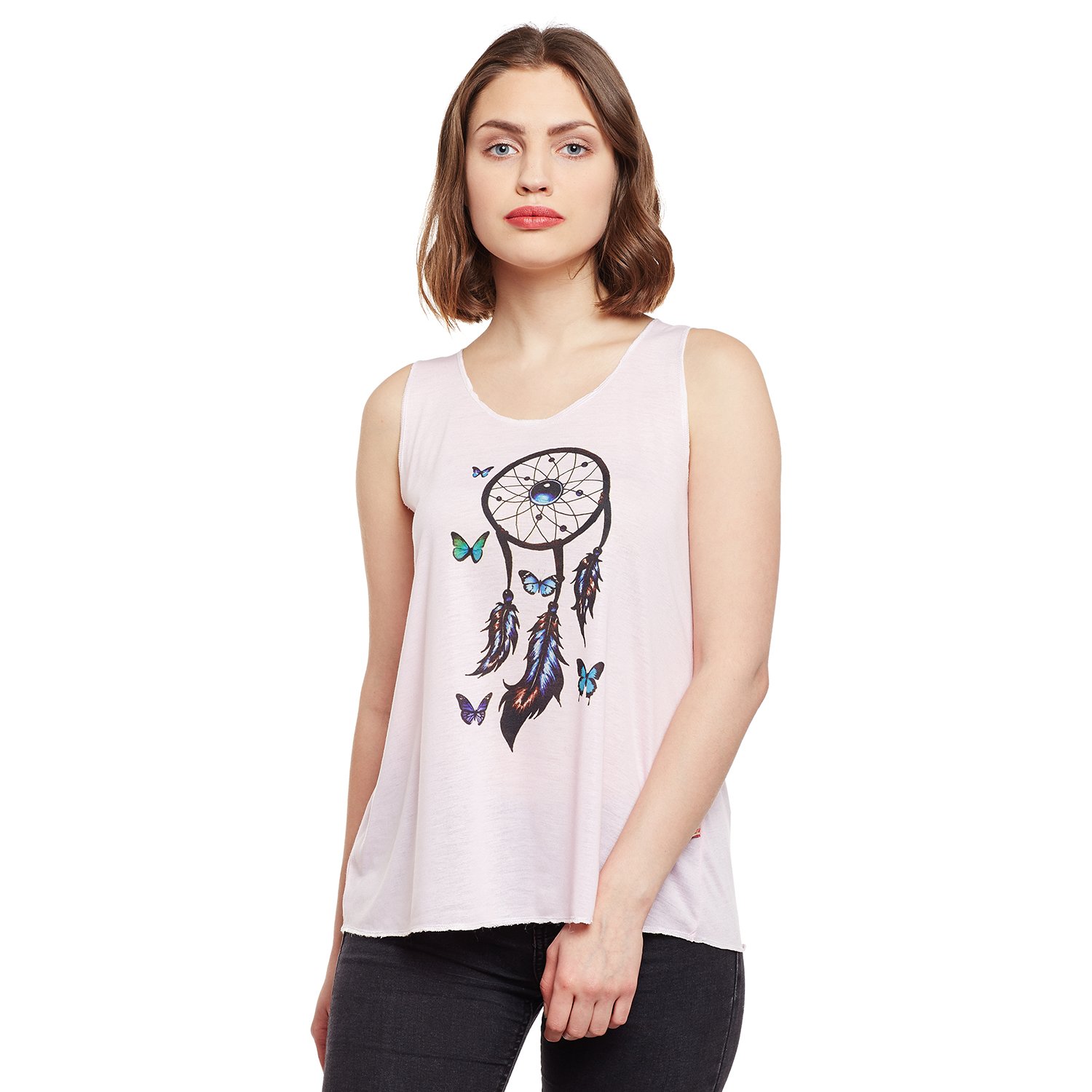 vimal pink and blue graphic printed tank tops for women(pack of 2)