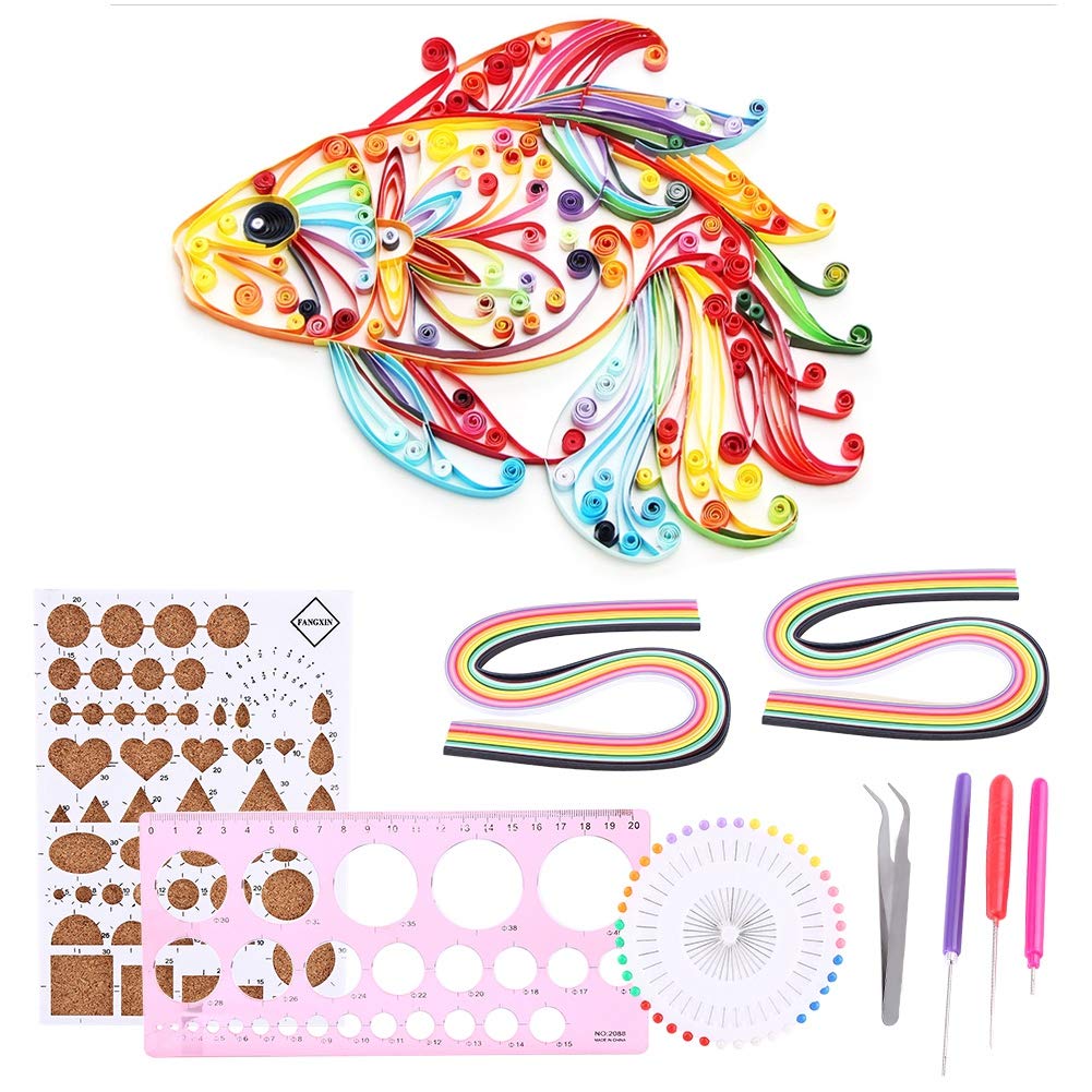 HEEPDD Paper Quilling Kit, 320 Strips 9Pcs Quilling Supplies with Template Tweezer Awl Slotted Pens Ruler Pearl Pins for Beginners and Advanced Crafters, DIY Scrapbook