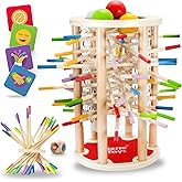 Nene Toys BALLFALL Jumbo – Montessori Wooden Board Game for Kids 3 4 5 6 Years – Colorful Sticks, Dice & Cards – Fine Motor S