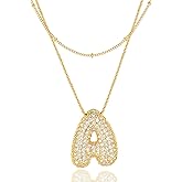 Bubble Letter Necklace Gold for Women,Layered Plated Initial Pendant Puffy Zircon Name Personalized Necklaces Fashion Jewelry for Gifts