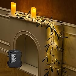 CAMANTU Artificial Olive Garland with Lights 6ft