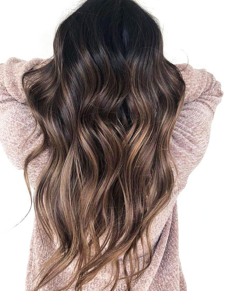 Sunny Ombre Balayage Human Hair Lace U Part Wig 16 Black Fading To 4 Dark Brown Mixed Caramel Blonde Balayage U Shaped Hair Extension With Clip In