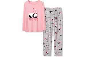 Tebbis Cute Cat Pajamas for Girls Modal Fiber Long Sleeve & Pants Pj Set Tween Size 6-18
